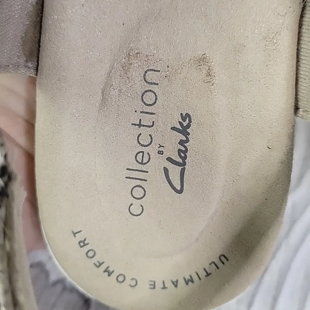 Clarks Annadel Rayna Wedge Taupe Snakeprint Sandals Womens Size 6.5 NEW